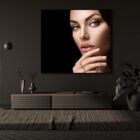 Dark room in plain monochrome grey tones with a tv set, plant a