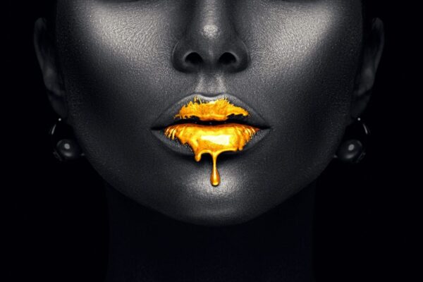 Black Painted Gold Lips